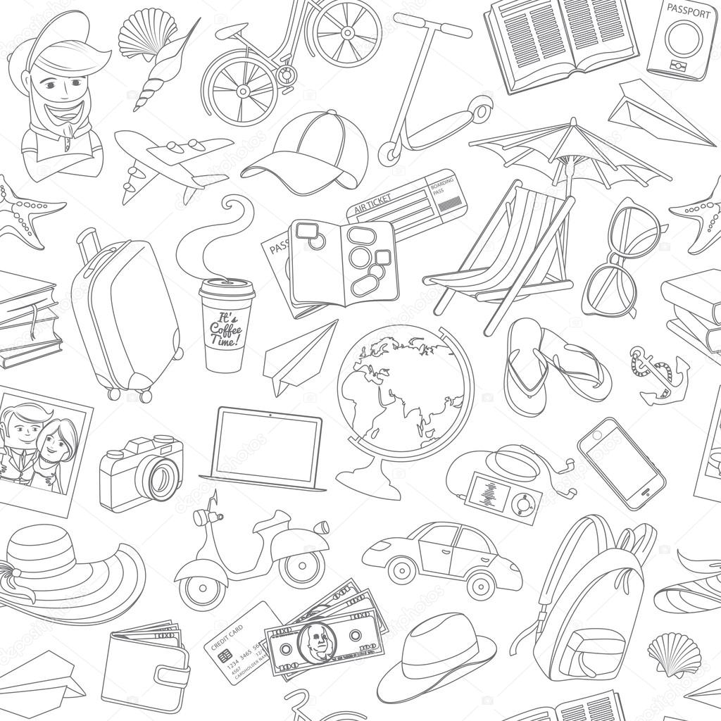 Vector illustration Doodle icons seamless travel pattern