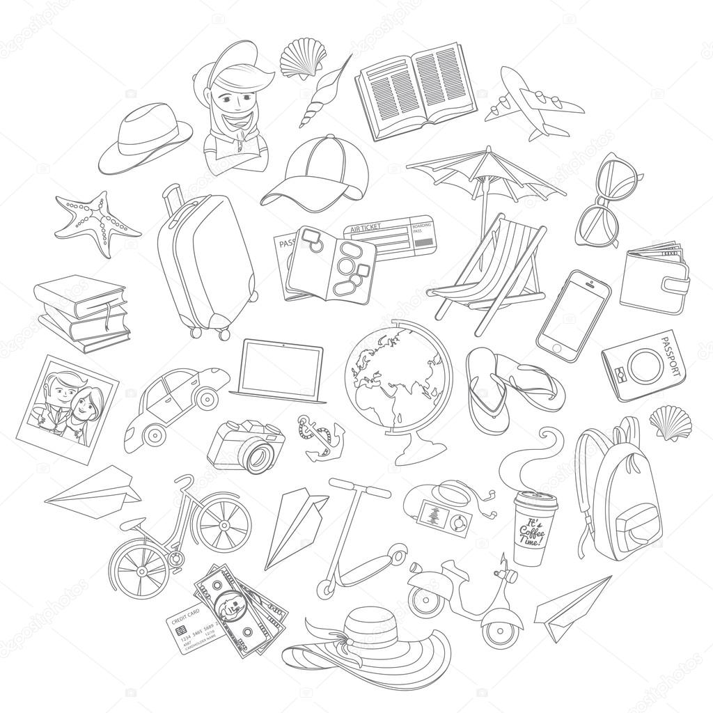 Vector illustration Doodle icons travel set