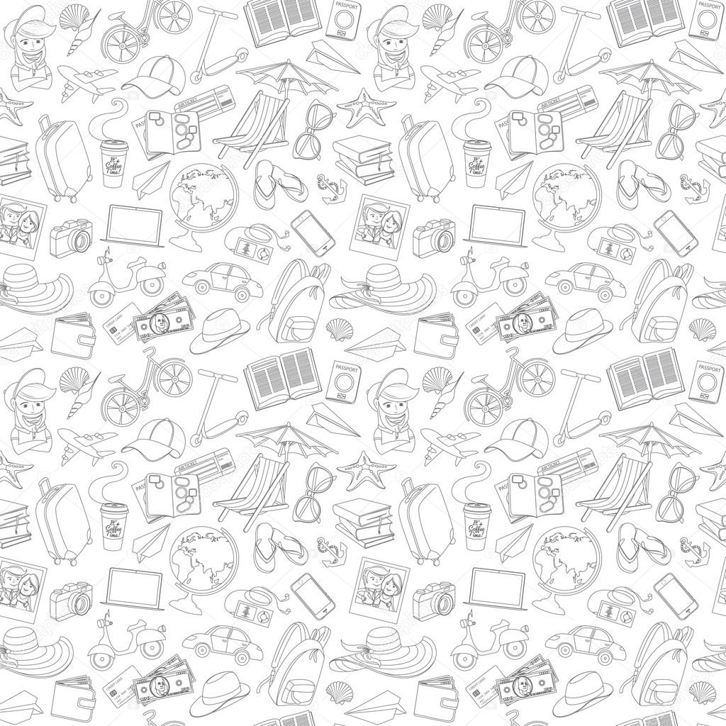 Vector illustration Doodle icons seamless travel pattern