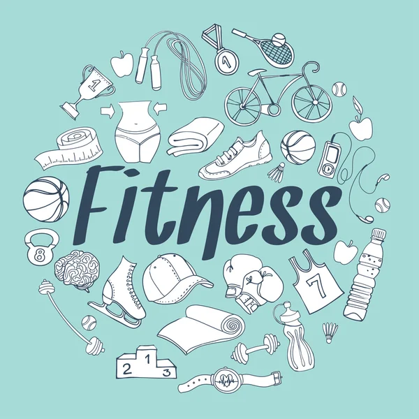 Couleur Sport et fitness cadre de motif doodle pour votre texte — Image vectorielle