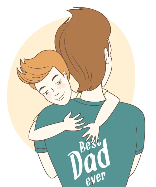 Abraços de pai e filho. Cartão de saudação estilo desenhado à mão para fathe — Vetor de Stock