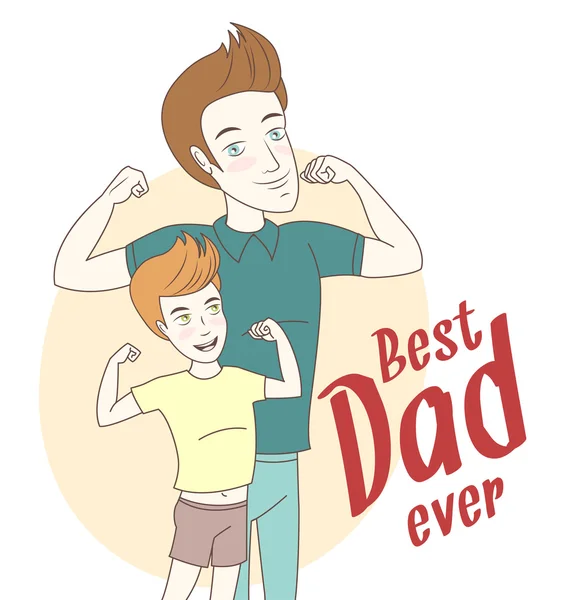 Père et fils montrant des biceps. Style dessiné à la main. Style dessiné à la main — Image vectorielle