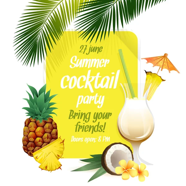 Strand tropischen Cocktail Pina Colada mit Garnitur und Ananas c — Stockvektor