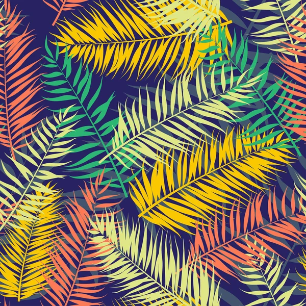 Modello di foglie di palma di colore senza cuciture. Stile piatto — Vettoriale Stock