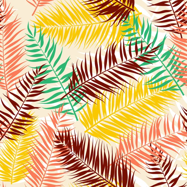 Seamless color palm leaves pattern. Flat style — Stock Vector