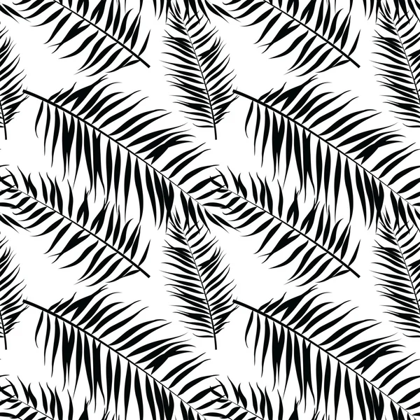 Seamless color palm leaves pattern. Flat style. Black and white — Stock Vector