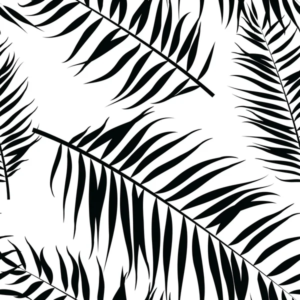 Seamless color palm leaves pattern. Flat style. Black and white — Stock Vector