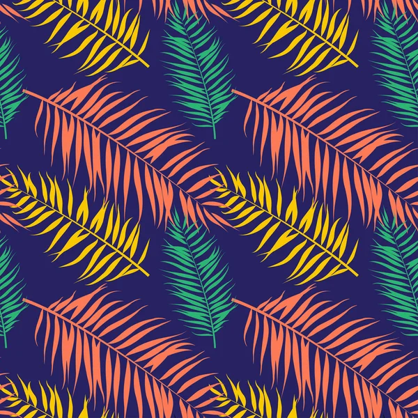 Seamless color palm leaves pattern. Flat style — Stock Vector