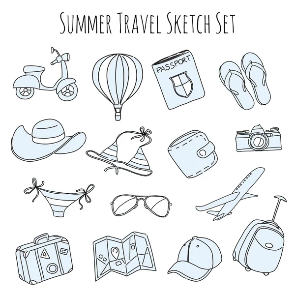 Sommerurlaub Sketch Doodle Set. — Stockvektor