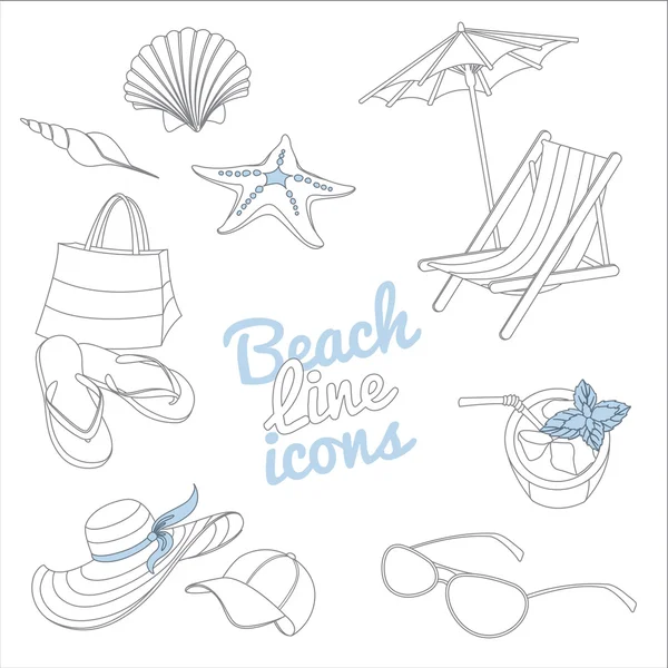 Sommerurlaub am Strand Ikonen gesetzt. Doodle-Sketch-Stil. — Stockvektor