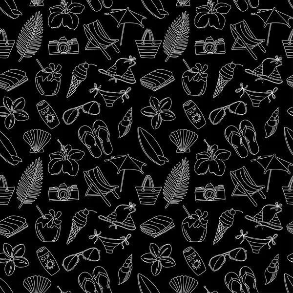 Cute hand drawn sketch line icons seamless pattern. Black and wh — Stock Vector