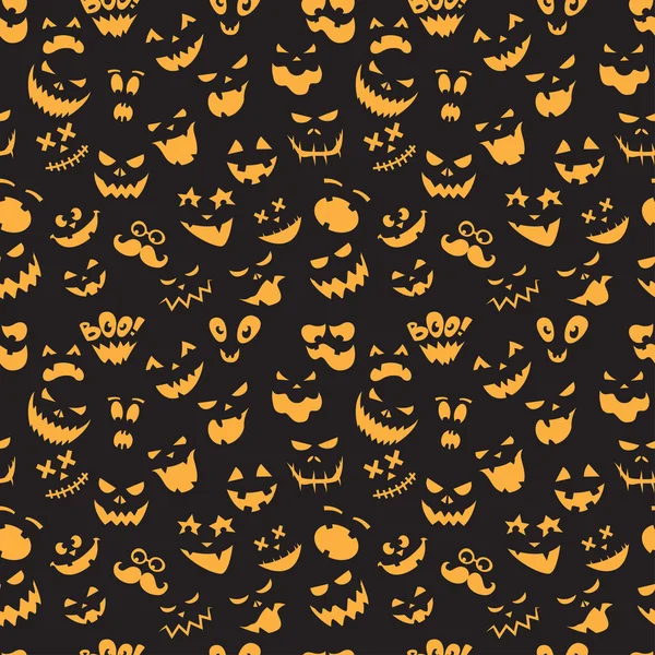 Modello senza soluzione di continuità di emotocon piatte Vintage Happy Halloween. Hal. — Vettoriale Stock