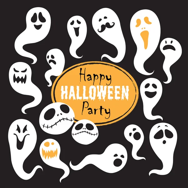 Ställ av Vintage Happy Halloween platt spöken. Halloween Scrapbook — Stock vektor