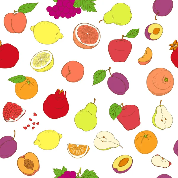 Esquema dibujado a mano patrón de fruta inconsútil colorido (estilo plano , — Vector de stock