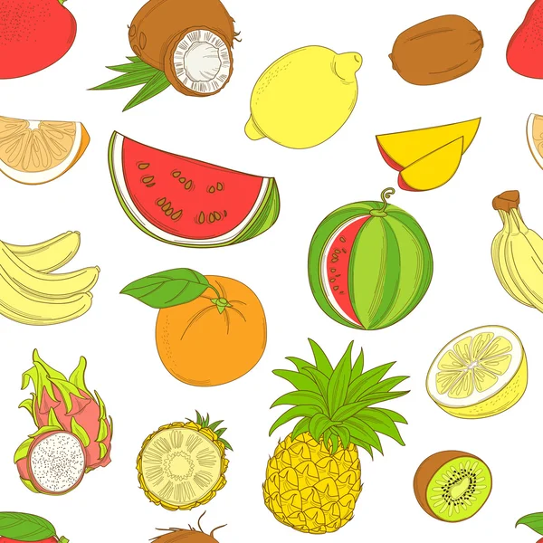 Esquema dibujado a mano patrón de fruta inconsútil colorido (estilo plano , — Archivo Imágenes Vectoriales