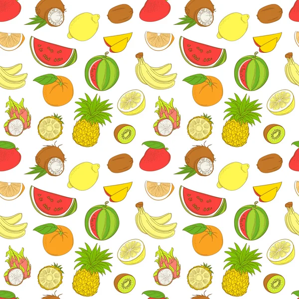 Esquema dibujado a mano patrón de fruta inconsútil colorido (estilo plano , — Archivo Imágenes Vectoriales