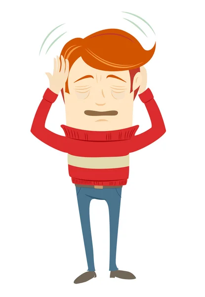 Frustrated hipster character suffering from a headache wearing s — Stok Vektör