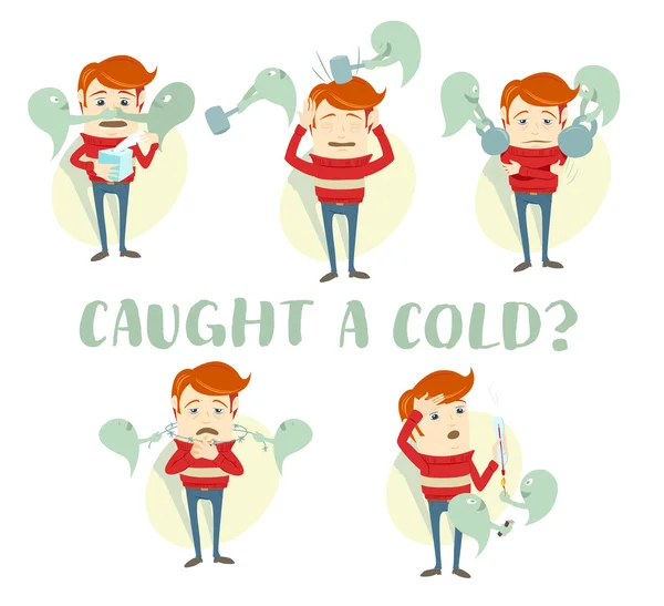 A set of characters with the symptoms of the common cold: cough, — Stock vektor