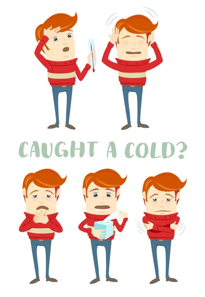 A set of characters with the symptoms of the common cold: cough, — 스톡 벡터