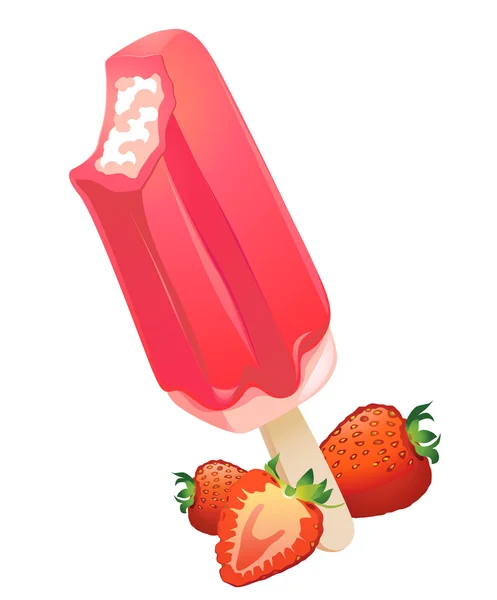 Erdbeer Eis am Stiel. Sommergeschmack — Stockvektor