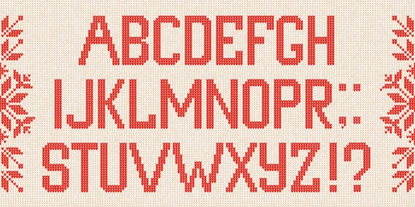 Kerst lettertype: Scandinavische stijl gebreide letters en patroon. — Stockvector