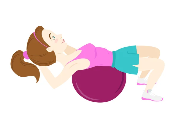 可爱的健身女人做仰卧起坐对 fitball — 图库矢量图片