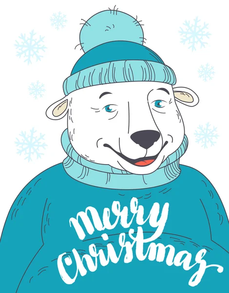 Cute polar bear wearing sweater portrait — Stock Vector