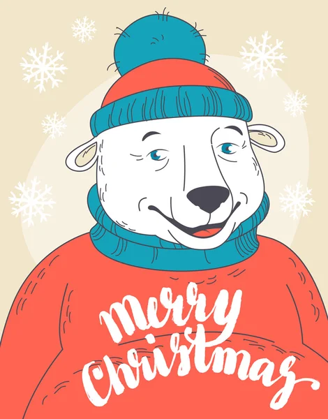 Cute polar bear wearing sweater portrait — Stock Vector