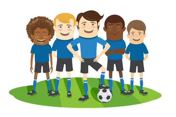 Football ou équipe de football sur le terrain avec ballon — Image vectorielle