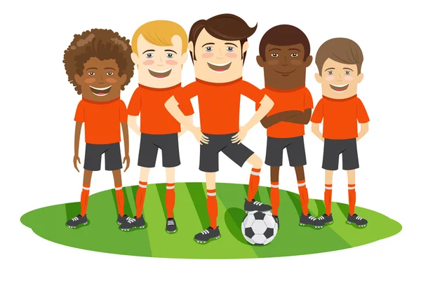 Fotboll eller fotboll team på fältet med boll — Stock vektor