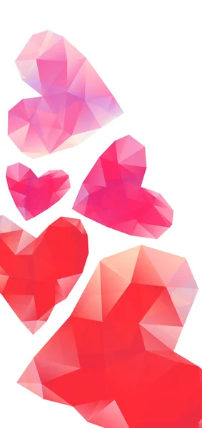 Polygonal red hearts on white background banner — Stock Vector