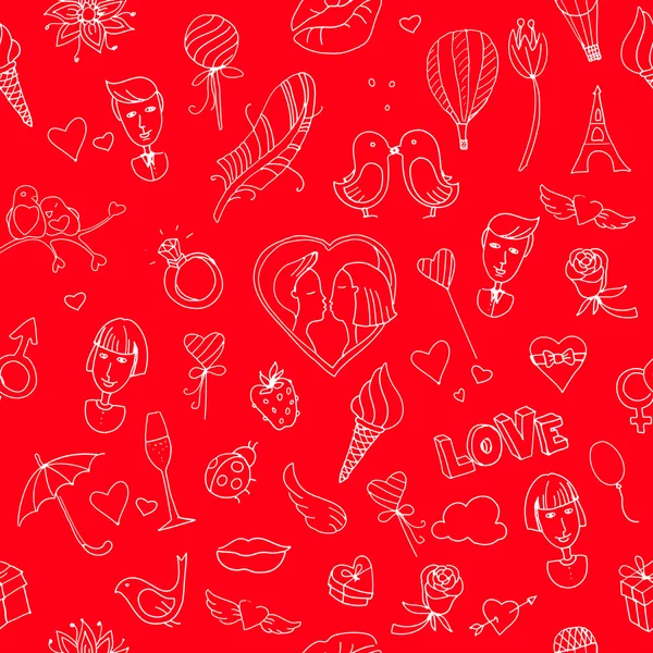 Valentinstag oder Hochzeit nahtloses Doodle-Muster — Stockvektor