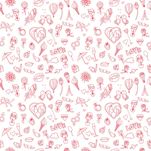 Aftelkalender voor Valentijnsdag of bruiloft naadloze doodle patroon — Stockvector