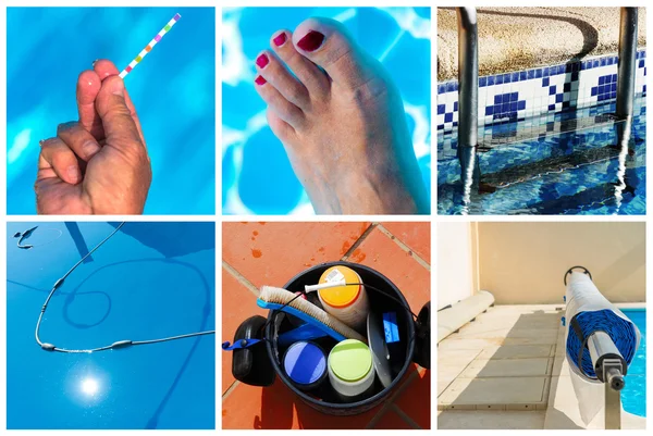 Collage maintenance of a private pool — Stock Photo, Image