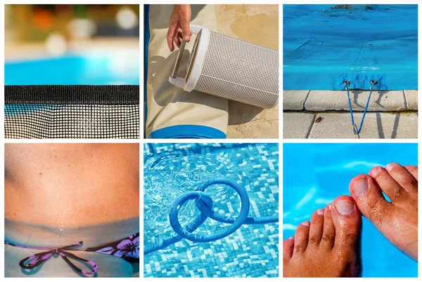 Collage underhåll av privat pool — Stockfoto