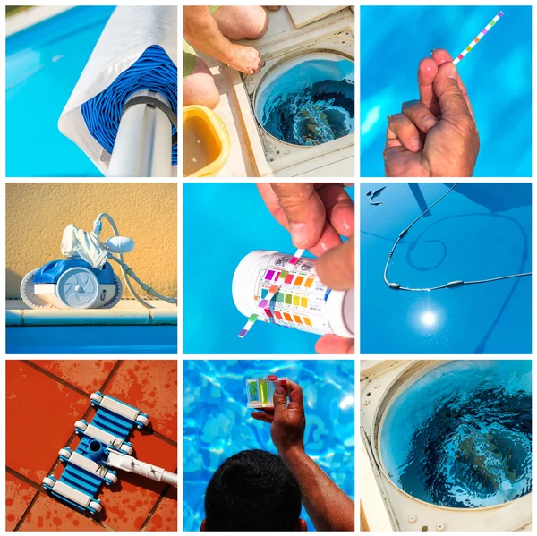 Mantenimiento del collage de una piscina privada —  Fotos de Stock