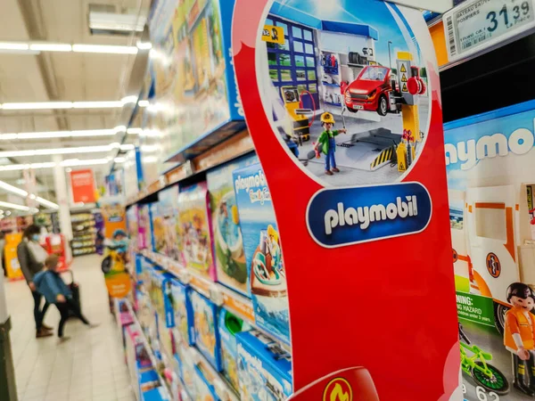 Puilboreau France October 2020 Selected Focus Advertising Board Playmobil Displayed — 图库照片