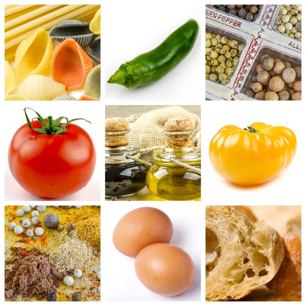 Färgstarka collage med matlagning ingredienser — Stockfoto