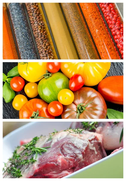 Färgstarka collage med matlagning ingredienser — Stockfoto
