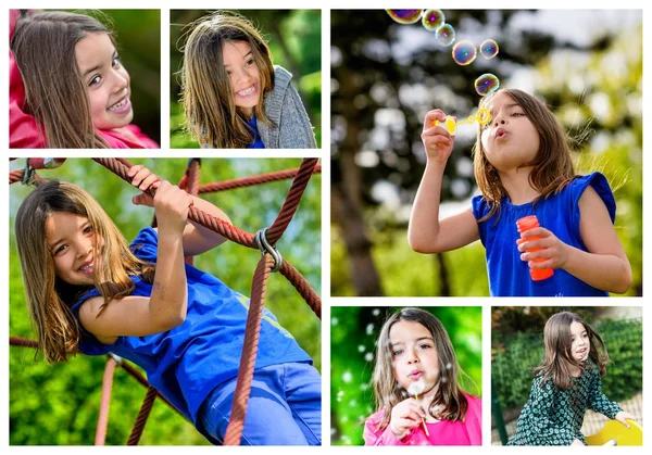 Collage di bambini piccoli che giocano all'aperto — Foto Stock