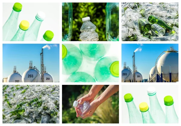 Collage sobre reciclaje de vidrio y plástico — Foto de Stock