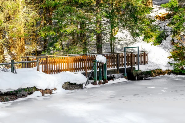 Piccolo ponte con neve nei vosgi landsape — Foto Stock
