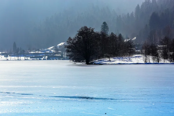 Lago ghiacciato Longemer nella montagna dei Vosgi, Francia — Foto Stock