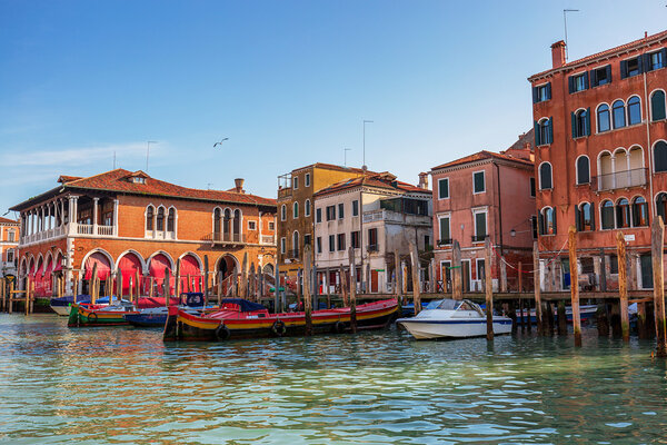 VENICE, ITALY - MAR 18 - boats and beautiful buildings on Canal 
