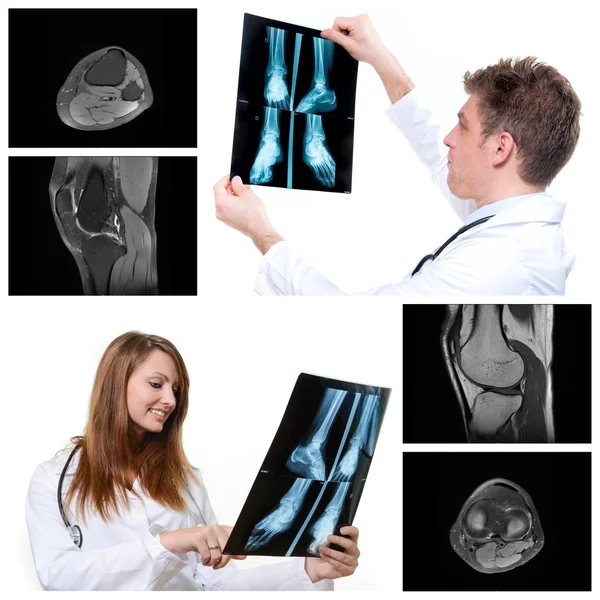 Collage of medical imaging with beautiful young doctors — Stock Photo, Image