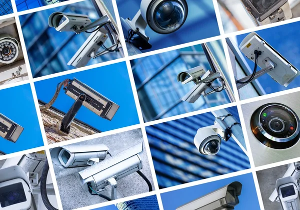 Collage of security camera and urban video — Stock Photo, Image