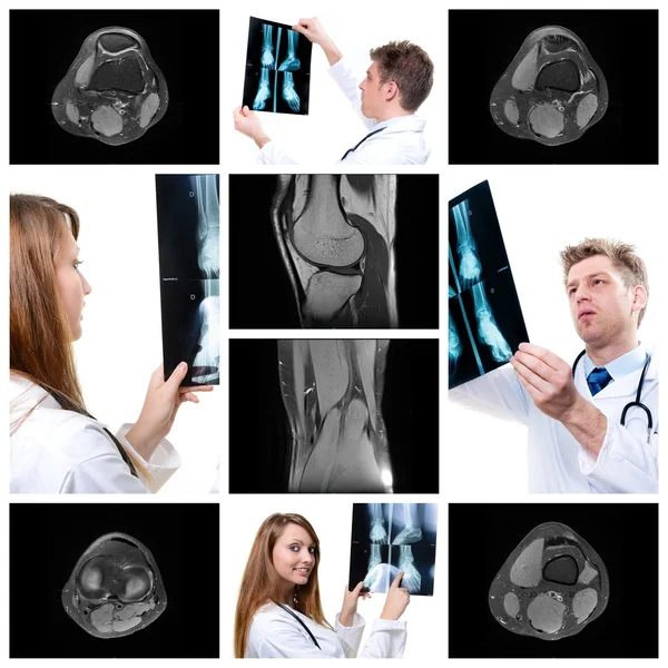 Collage of medical imaging with beautiful young doctors Stock Image