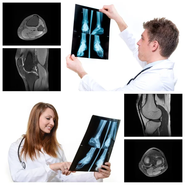 Collage of medical imaging with beautiful young doctors Stock Image