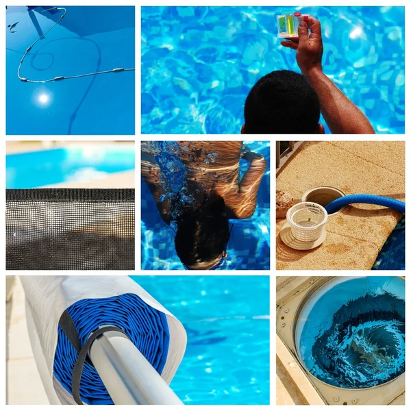 Collage onderhoud van een privé zwembad — Stockfoto