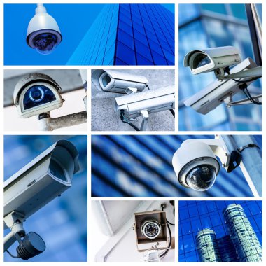 collage of security camera and urban video clipart